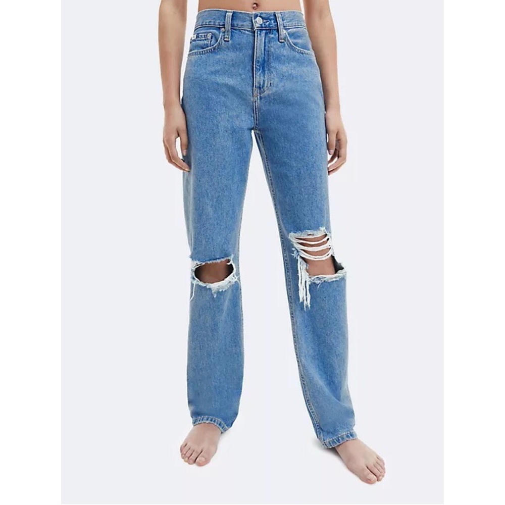 Calvin Klein Women's High Rise Straight Leg Distressed Jeans NWT